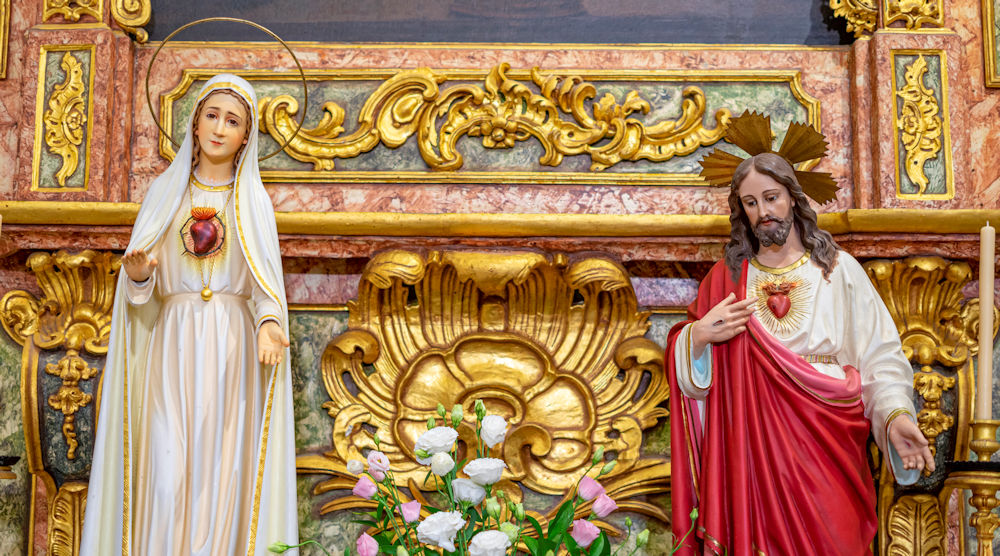 Immaculate Heart of Mary Statue with Sacred Heart of Jesus Statue