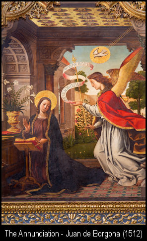 The Painting of The Annunciation on the Main Altar of Catedral de Cristo Salvador (Avila, Spain) by Juan de Borgona (1512).
